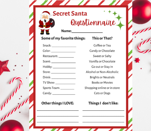 secret santa questionnaire