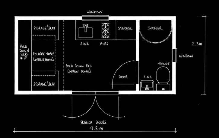 shepherds hut floor plan