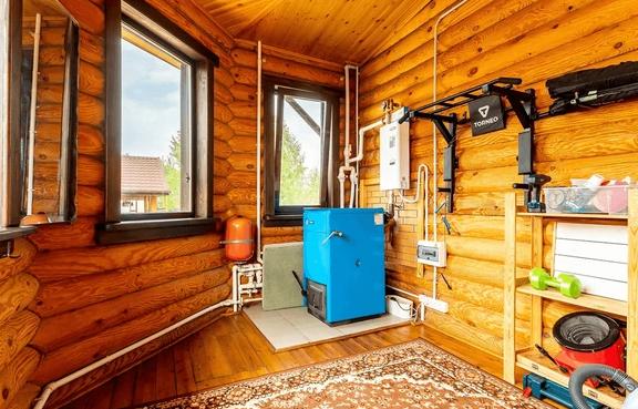 biomass heating log cabin